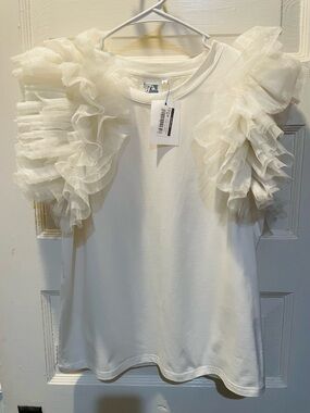 Queen of Sparkle Ruffled Sleeve Top, Size Large, NWT
